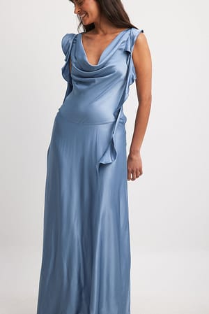 Blue Satynowa sukienka maxi w stylu syreny