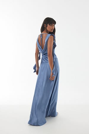 Blue Satin Mermaid Maxi Dress