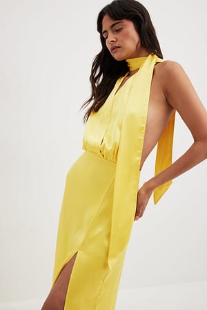 Yellow Satijnen maxi-jurk
