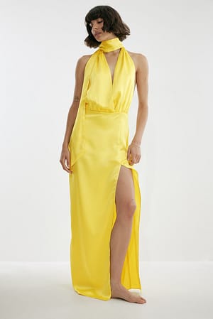 Yellow Satin Scarf Maxi Dress