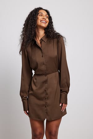 Brown NA-KD Trend Satin Shirt Dress