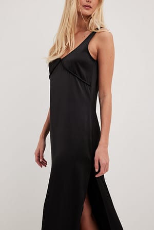 Black Satin Slit Detail Maxi Dress