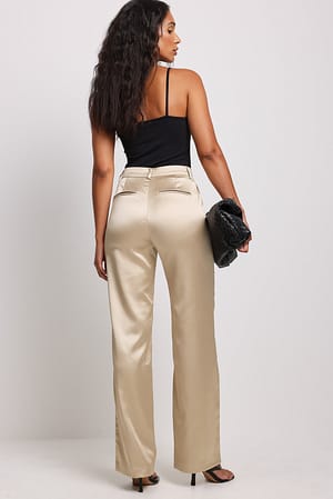 Champagne NA-KD Party Satin Suit Pants