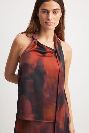 Orange Ombre Scarf Detail Printed Top