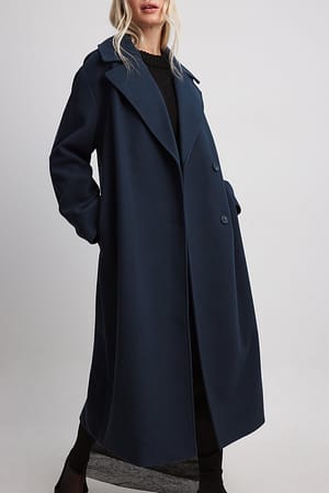Navy Manteau long avec écharpe