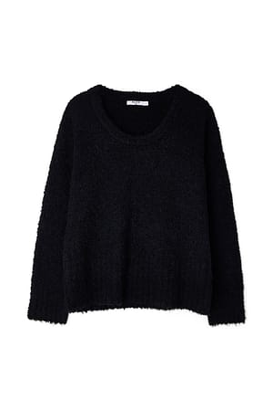 Black Scoop Neck Knitted Sweater