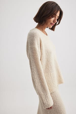 Beige Scoop Neck Knitted Sweater