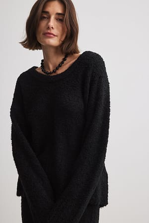 Black Scoop Neck Knitted Sweater
