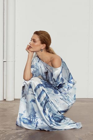 Blue Print Collage Viscose Maxi Dress