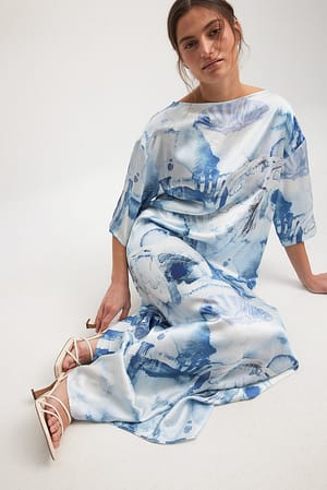 Blue Print Maxi-jurk met sculpturele collageprint