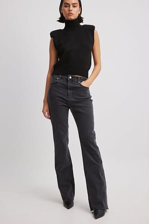 Grey Wash Jeans met hoge taille en naaddetail