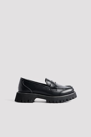 Black Seam Detail Loafers