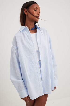 Blue Stripe Långärmad skjorta i seersucker-material