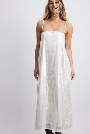 White Sequin Bandeau Dress