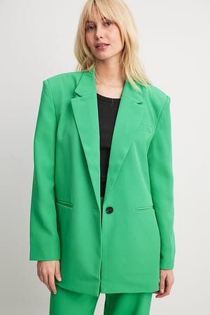 Dark Green Blazer oversize con spalle appuntite in tessuto riciclato