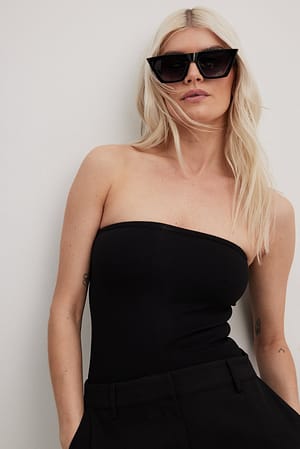 Black Sharp Square Cateye Sunglasses