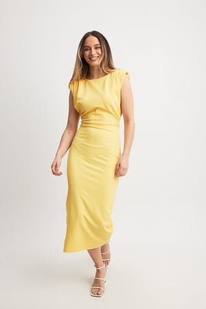 Yellow Sharp Shoulder Midi Dress
