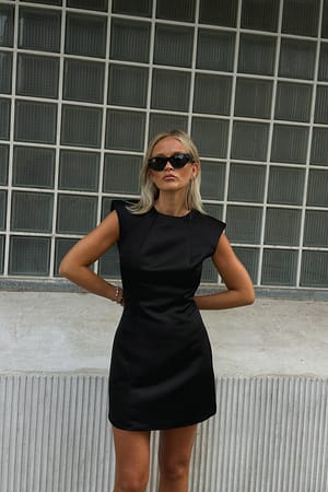 Black Sharp Shoulder Mini Dress