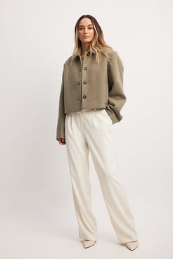 Sharp Shoulder Short Coat Outfit