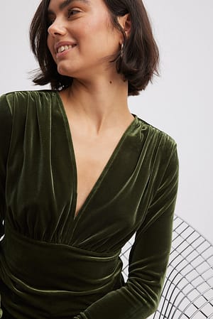 Olive Green Sharp Shoulder Velvet Top