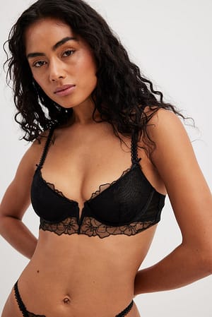 Black Sheer Embroidery Wire Bralette