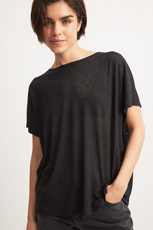 Black Sheer Kimono Sleeve T-shirt