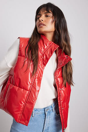 Red Shiny Cropped Vest