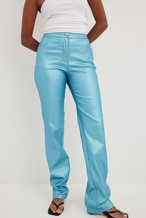 Blue Calças brilhantes de cintura média
