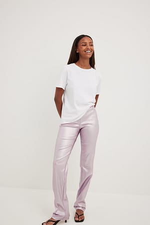 Pink Glanzende broek met halfhoge taille