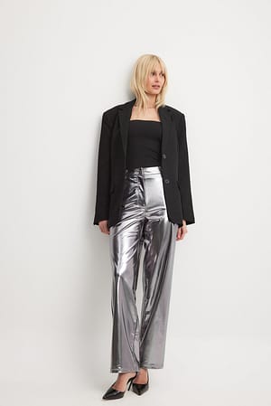 Silver Glanzende broek met rechte pasvorm