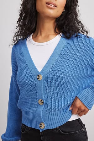 Blue Short Knitted Cardigan
