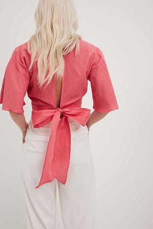 Pink Short Sleeve Linen Blend Top