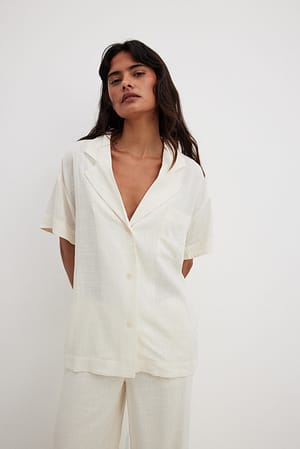 Short Sleeve Linen Look Shirt Offwhite | NA-KD