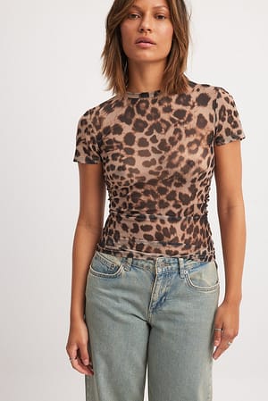 Leopard Short Sleeve Mesh Top