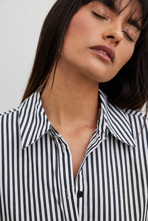Black/White Stripe Shoulder Pad Long Sleeve Shirt