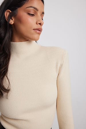 Offwhite Shoulder Padded Ribbed Sweater