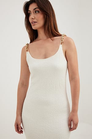 Offwhite Shoulder Strap Detail Midi Dress