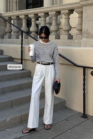 White/Black Striped Oversized Long Sleeved Top
