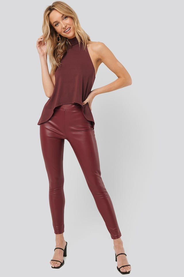 PU Slim Pants Burgundy