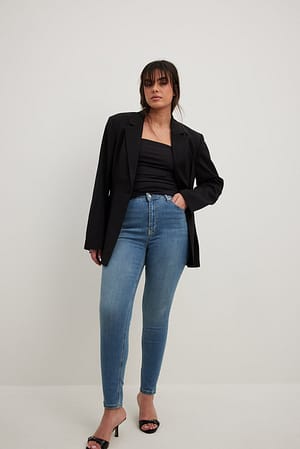 Mid Blue Elastische skinny jeans met hoge taille