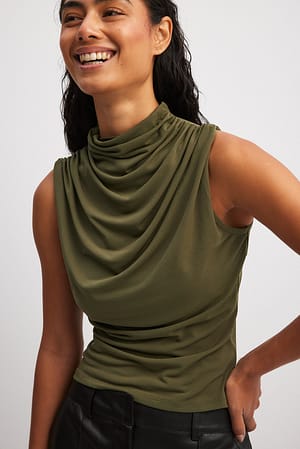 Olive Green Mouwloos jersey top