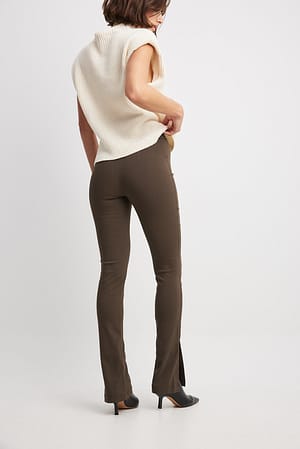 Brown Slim-fit Super Stretch Slit Pants