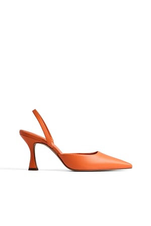 Orange Slingback-pumps med tynde timeglasformede hæle