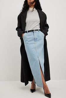Slit Detailed Maxi Denim Skirt Blue | NA-KD