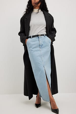 Blue Slit Detailed Maxi Denim Skirt