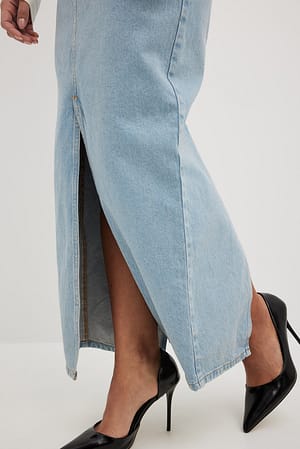 Blue Slit Detailed Maxi Denim Skirt