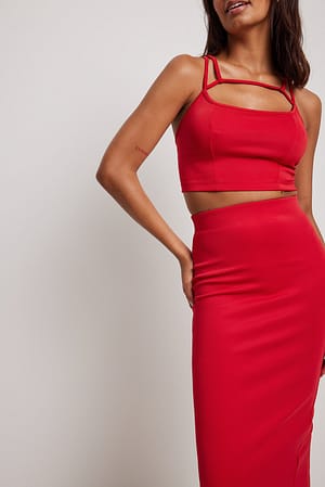 Red Slit Detailed Midi Skirt