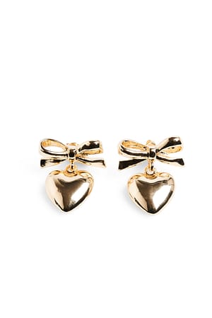 Gold Small Heart Bow Earrings
