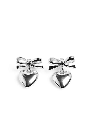 Silver Small Heart Bow Earrings