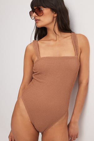 Brown Smocked Swimsuit
